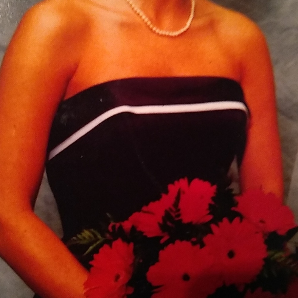 Formal floor length black and white dress